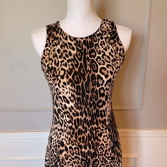 Joseph Ribkoff vintage animal maxi dress size 6 side slit formal gold accents - Picture 2 of 8